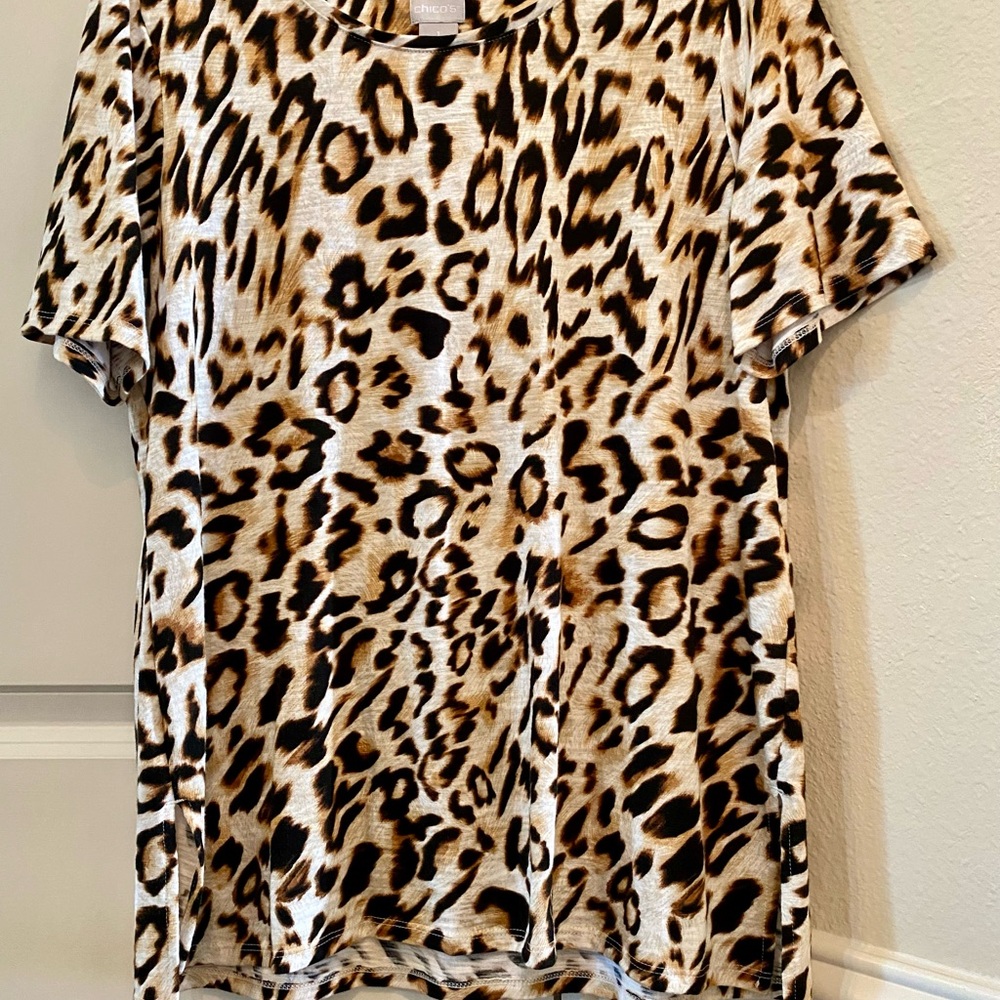 Chico's Animal Print Top in Black and Tan